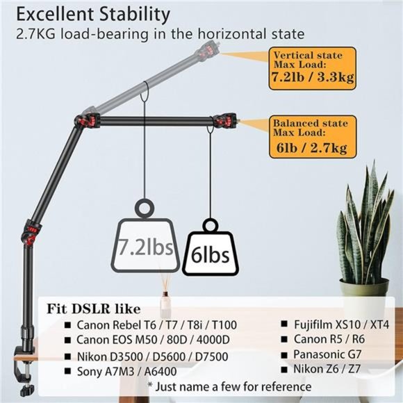 Overhead Camera Mount Desk Stand, 3-Section Flexible Detachable Articulating Arm - Picture 6 of 6
